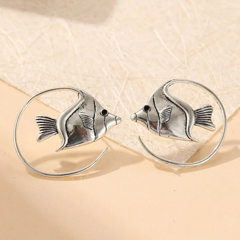 Cooper Alloy Fish Circle Dangle Earrings