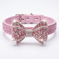 Beautiful PU Leather Pet Collar with Rhinestone Bow - Princess Style, No Choke, Secure Stones