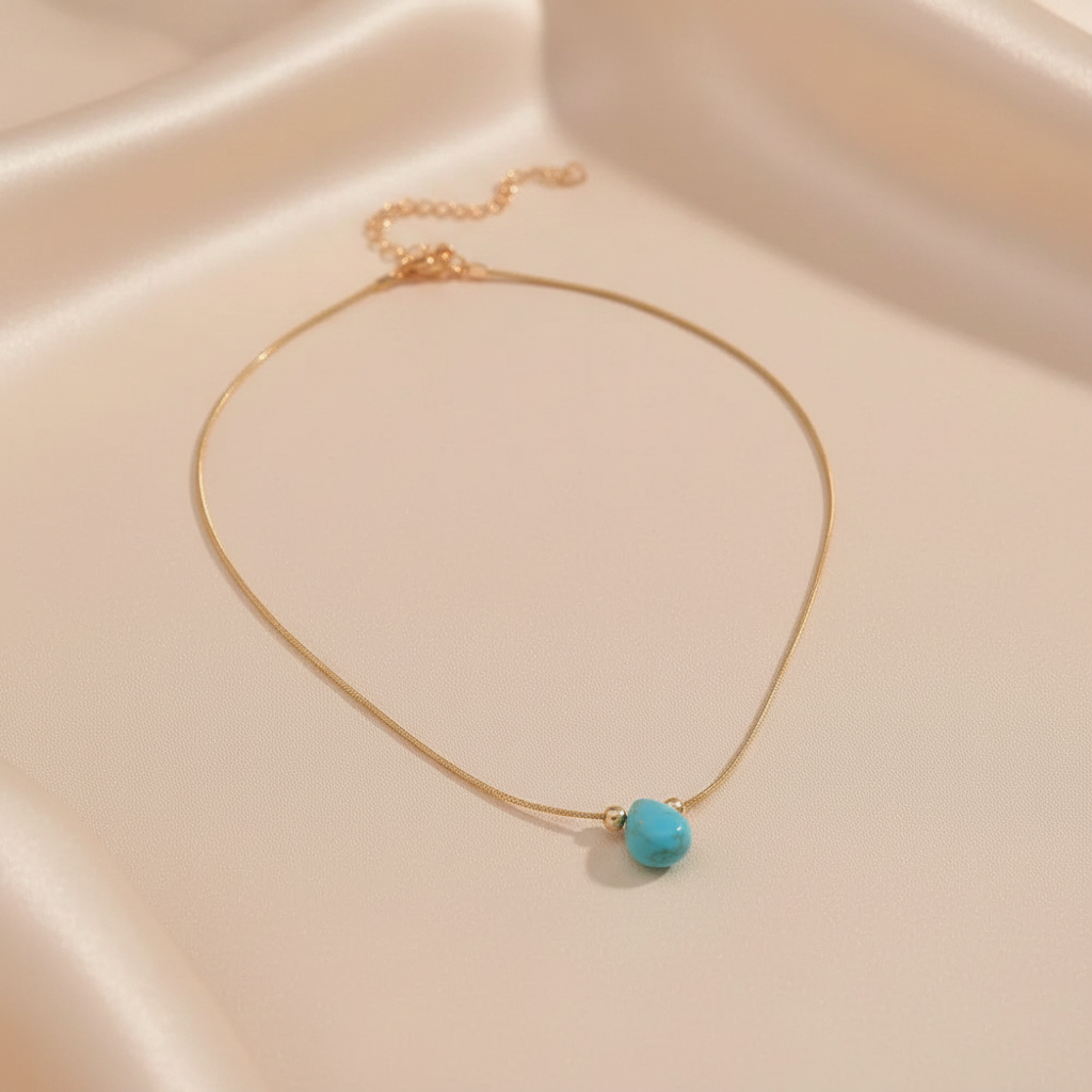 Boho Teardrop Turquoise Pendant Fashion Stainless Steel Necklace Girl