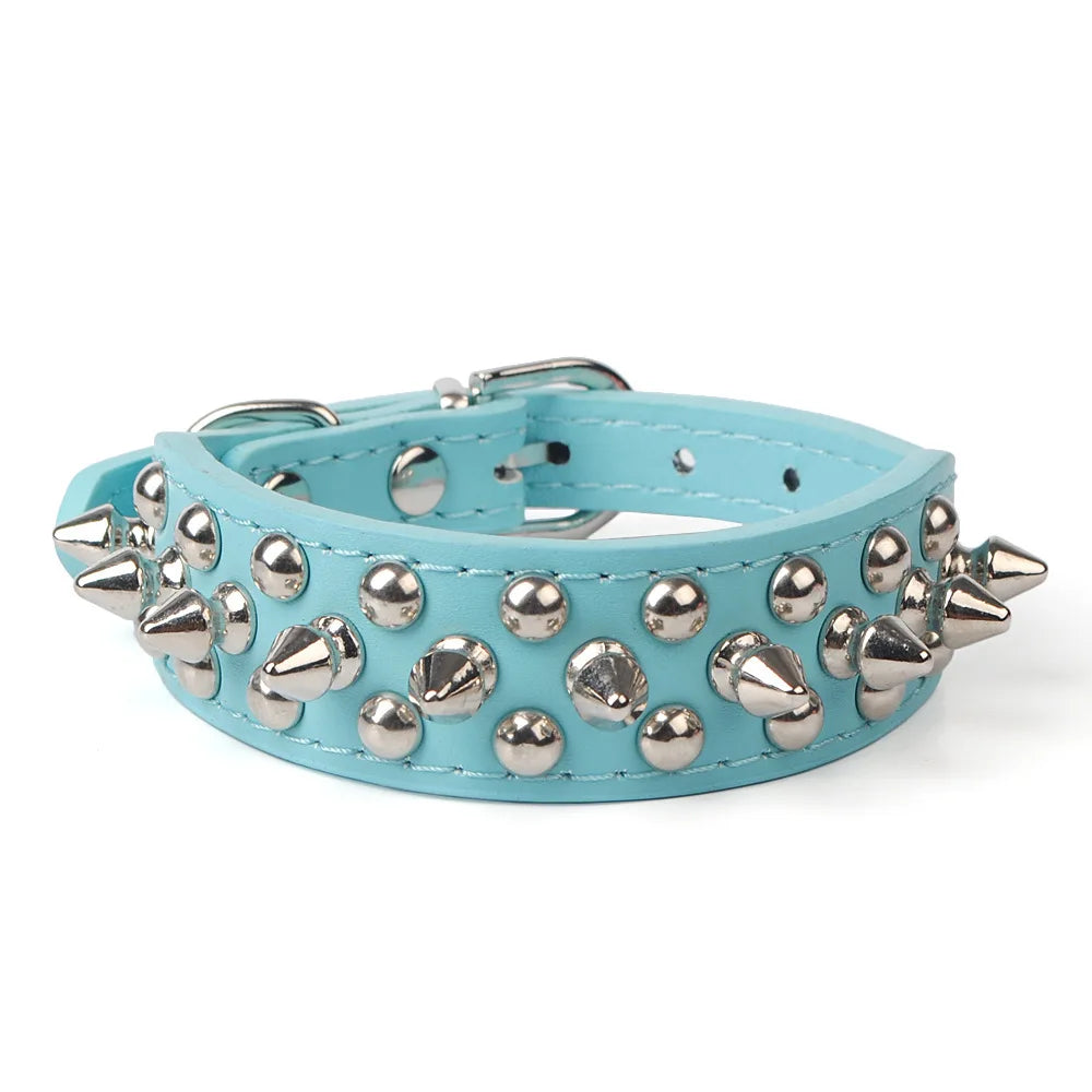 Faux Leather Dog Collar with Spikes - Anti-Bite Rivets, Cool, Attention