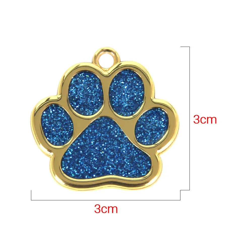 Gold Tone Stainless Steel Dog Cat Paw Print ID Name Tag