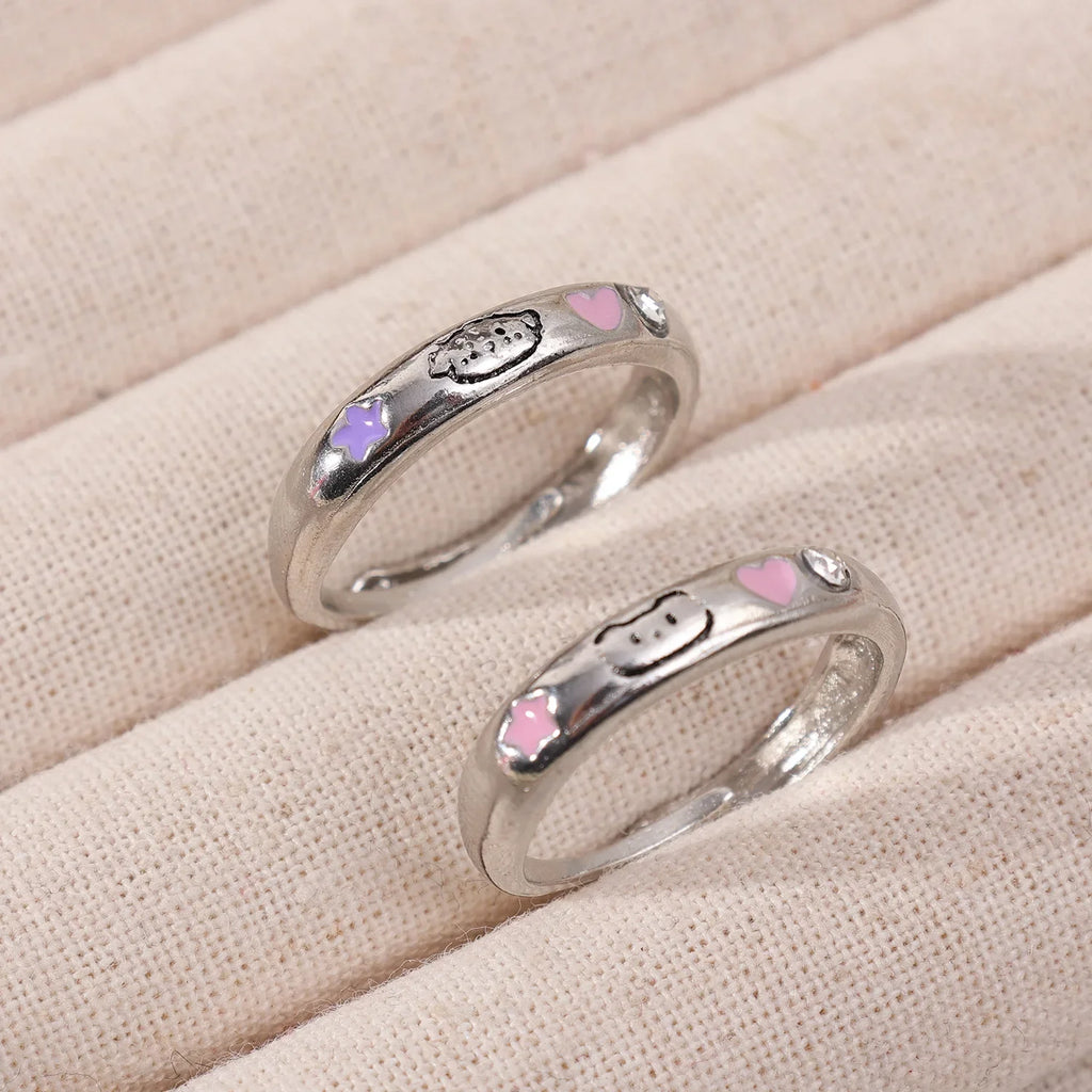 Cat & Dog Rings with Pink CZ Heart & Star - Buy a Set or Choose One, Made of Zink Alloy, Adjustable Size