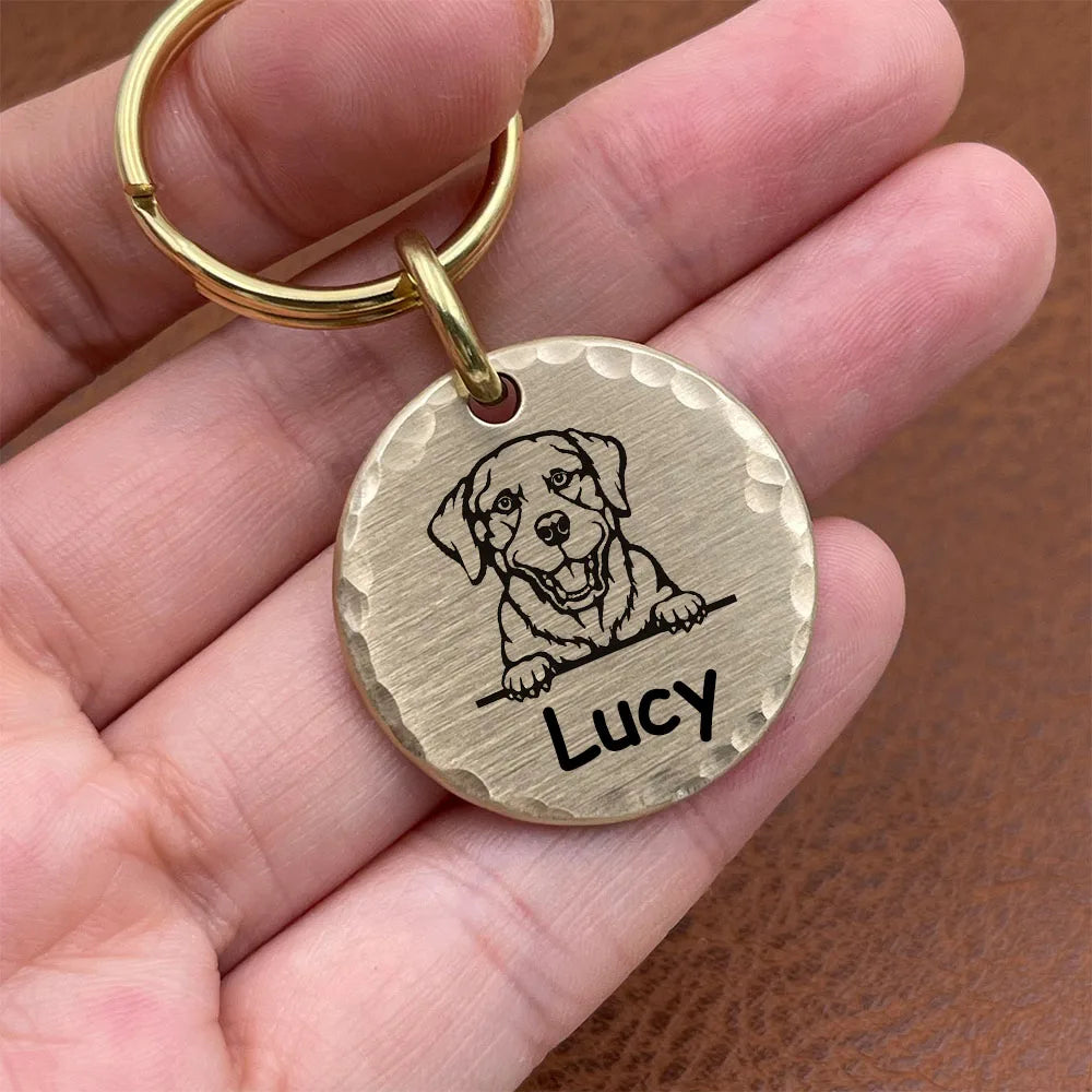 Hand Hammered Brass Pet ID Name Tag