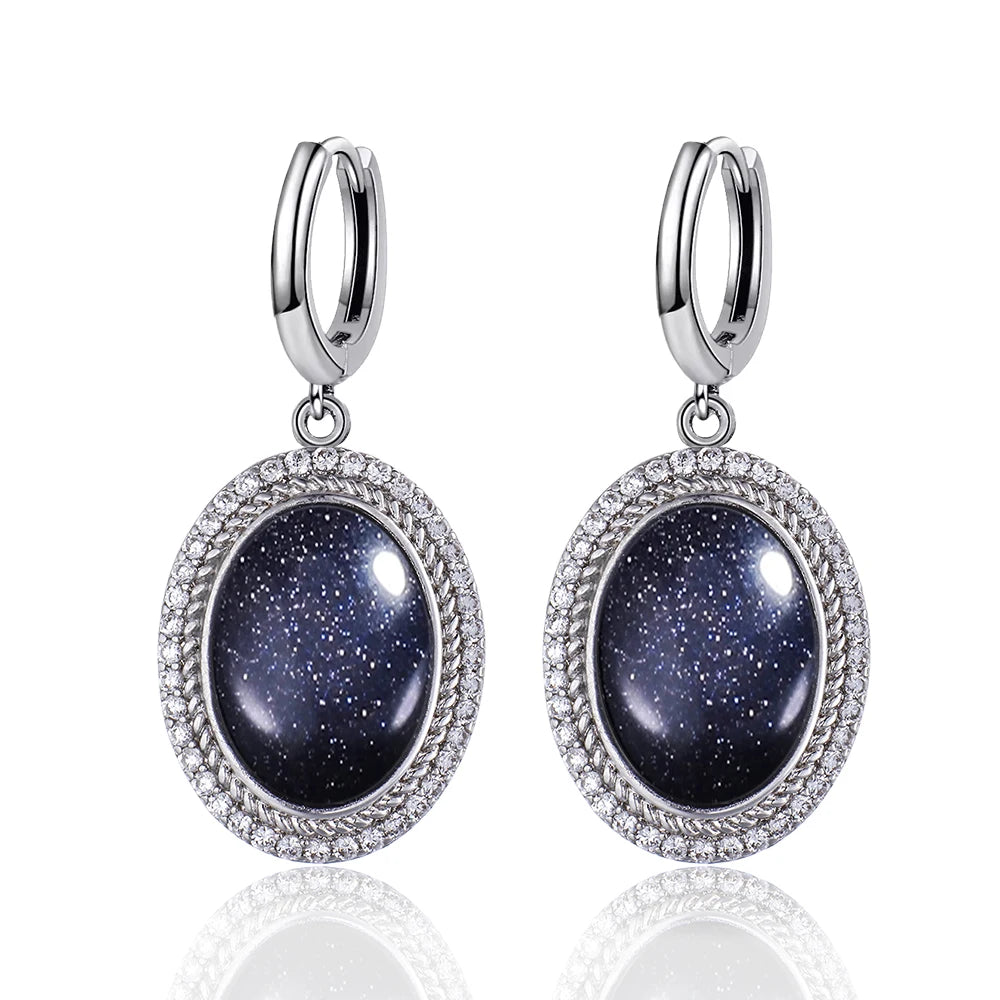 925 Sterling Silver Natural Moonstone Pendant & Earrings Set