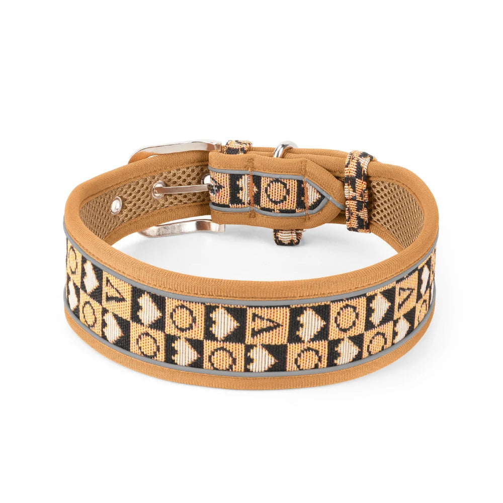 Wide Thick Reflective Mesh Fabric Breathable Dog Collar - No Neck Pressure, Non-Restrictive, Cool