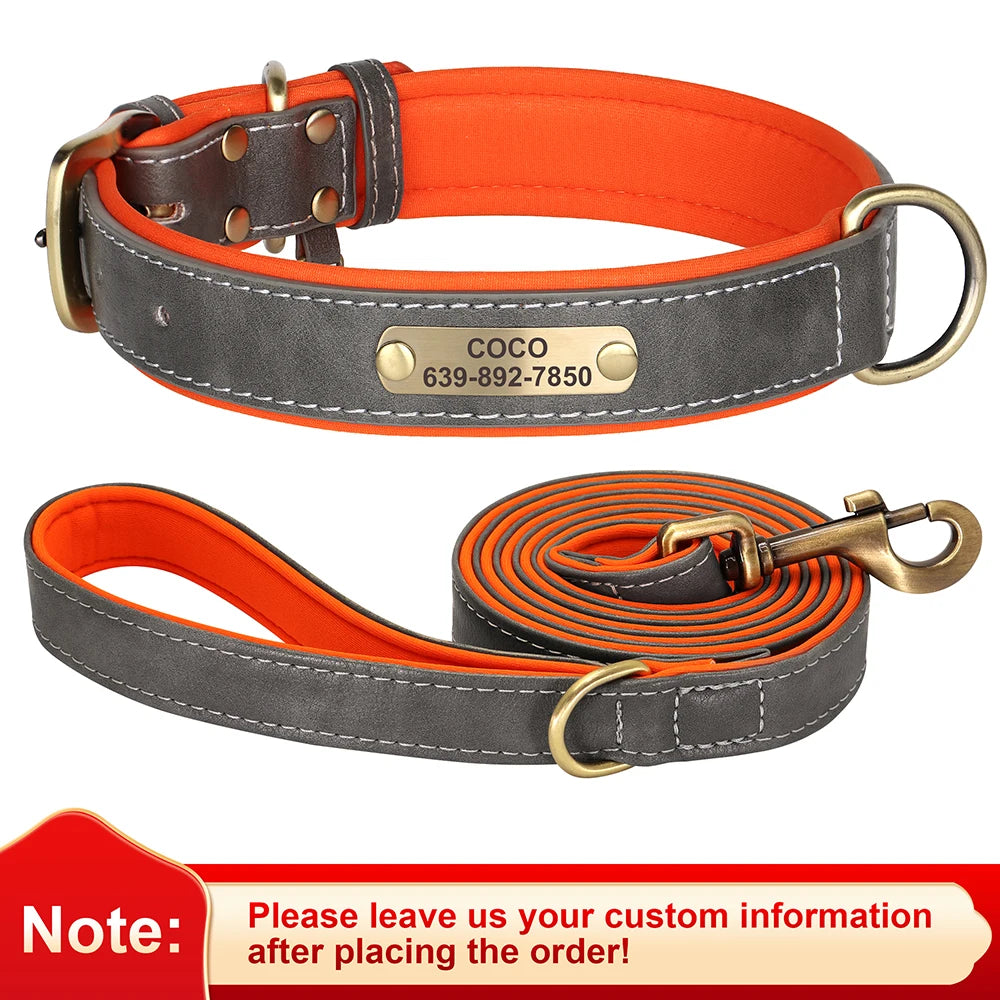 Soft Faux Leather Adjustable Dog Collar - Customize, Engrave, Name Tag, ID Necklace