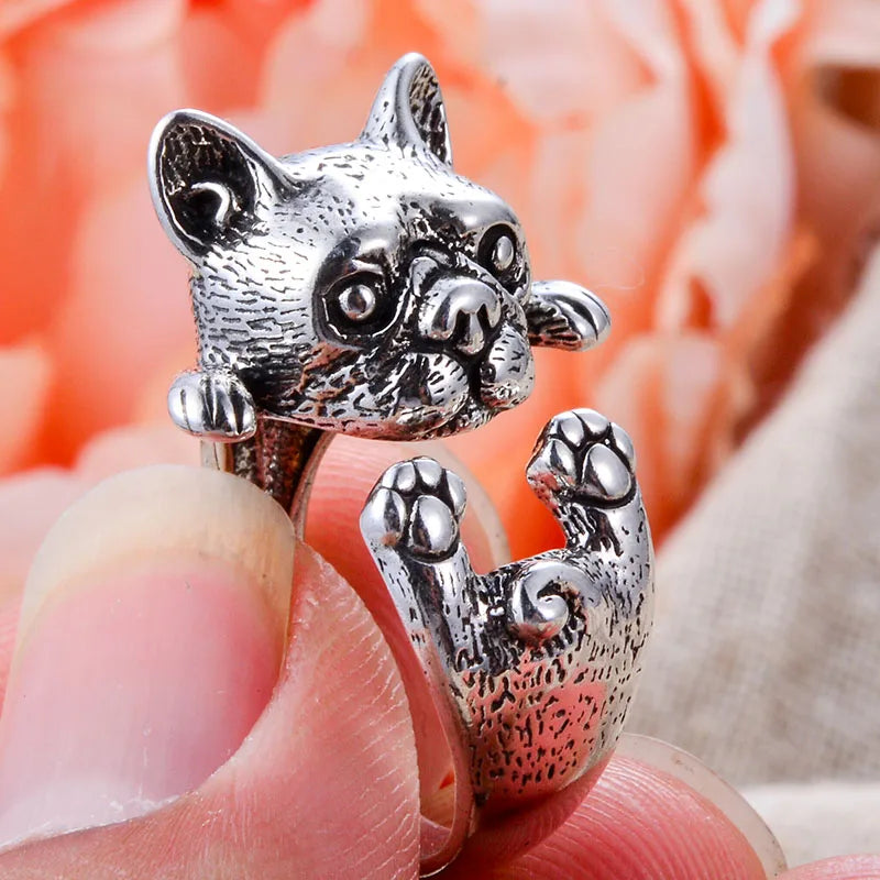 Little Bulldog Retro Thai Sterling Silver Adjustable Ring