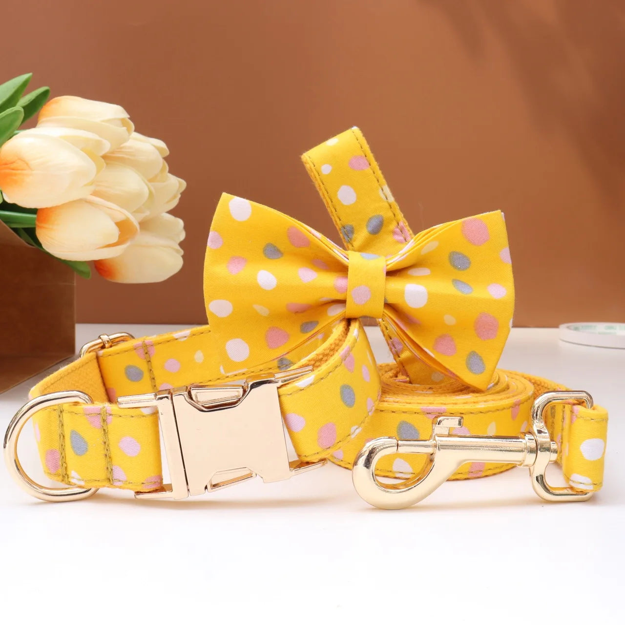 Elegant Fabric Customizable Dog Collar Set - Name Tag, Zinc Alloy Setting, Girly