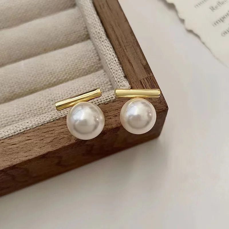 Faux Pearl Pendant Copper Alloy Earrings - White, Gray, Brown Pearl