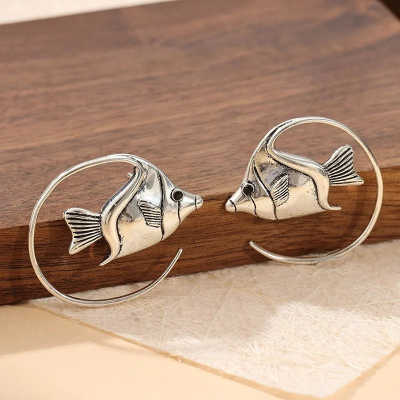 Cooper Alloy Fish Circle Dangle Earrings