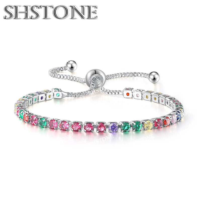 Selection of 925 Sterling Silver Chain Bracelets with Multi-colored Zircons