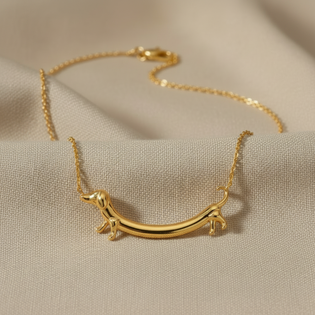 Golden Zinc Alloy Dachshund Sausage Dog Necklace
