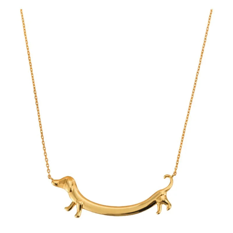 Golden Zinc Alloy Dachshund Sausage Dog Necklace