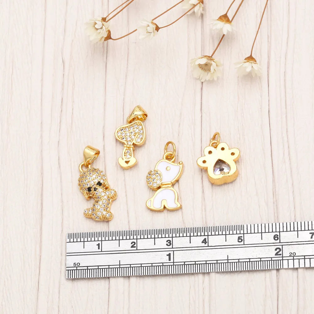 Mini Dog Theme Paw Pendant Gold Plated Brass with Cubic Zirconia Stones - Adorable, Precious