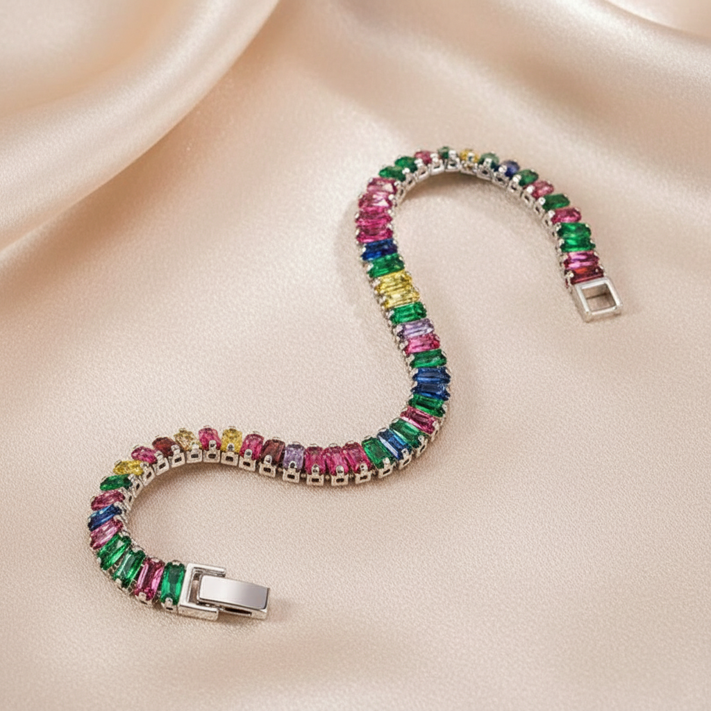 Selection of 925 Sterling Silver Tennis Bracelets with Multi-colored Zircons