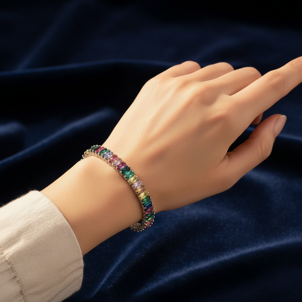 Selection of 925 Sterling Silver Tennis Bracelets with Multi-colored Zircons