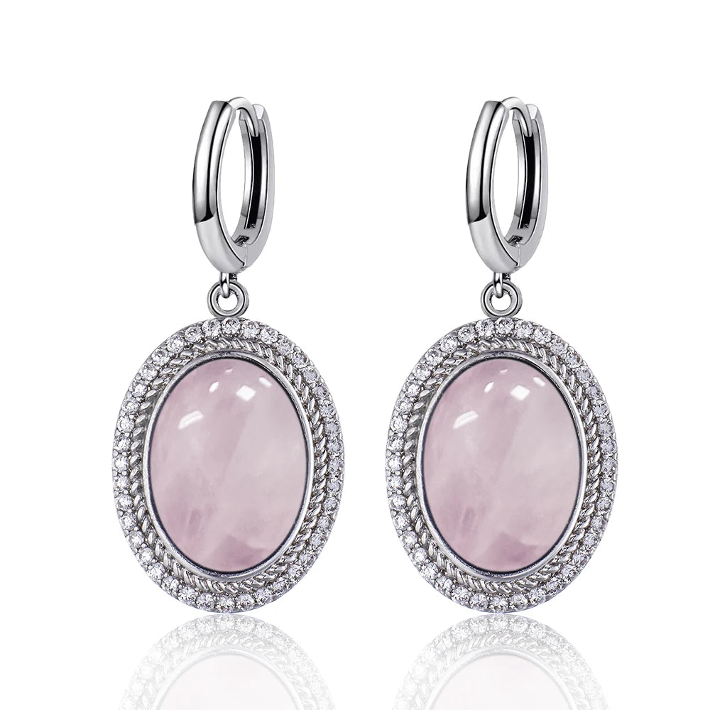 925 Sterling Silver Natural Moonstone Pendant & Earrings Set