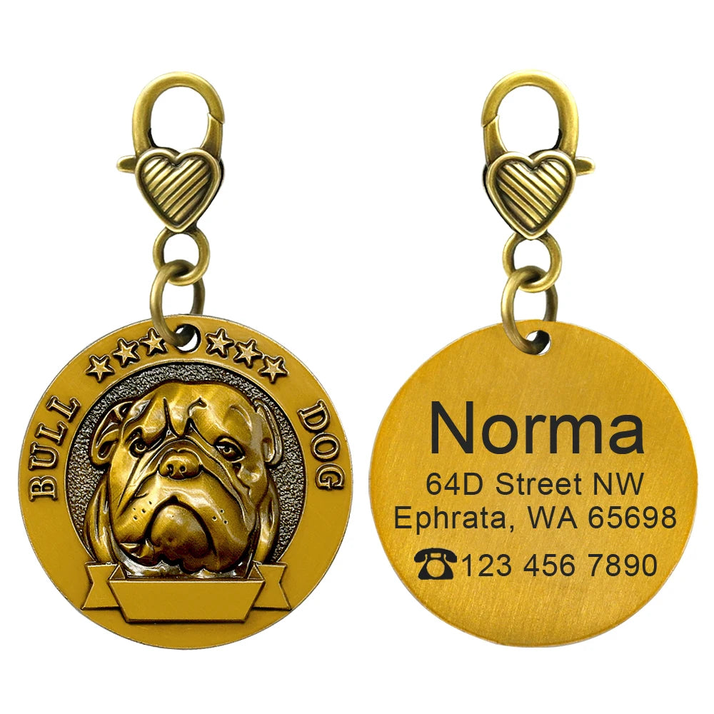 Personalized Dog ID Tag Customizable Copper Coated Various Dog Breeds