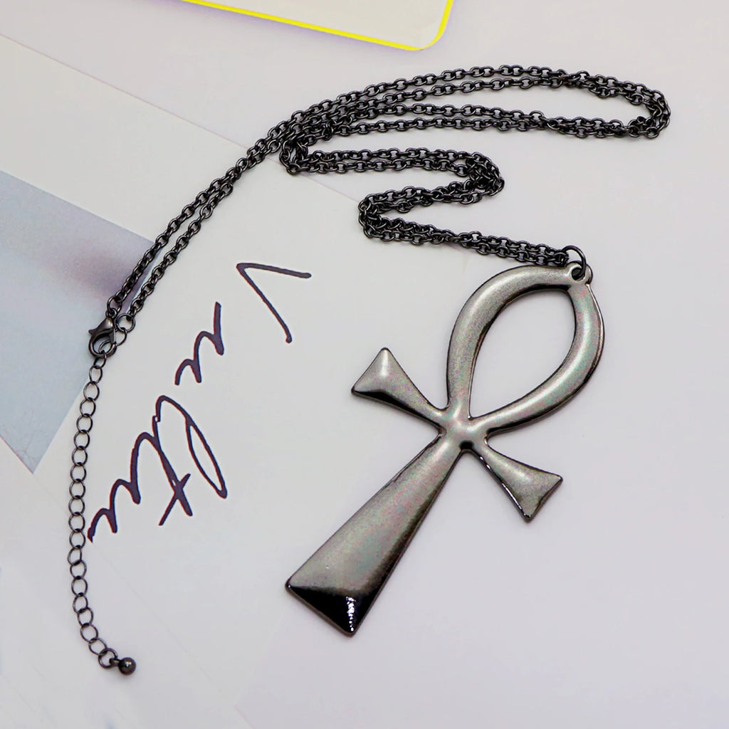Egyptian Life Large Cross Pendant & Earrings Zinc Alloy Necklace 10x5cm
