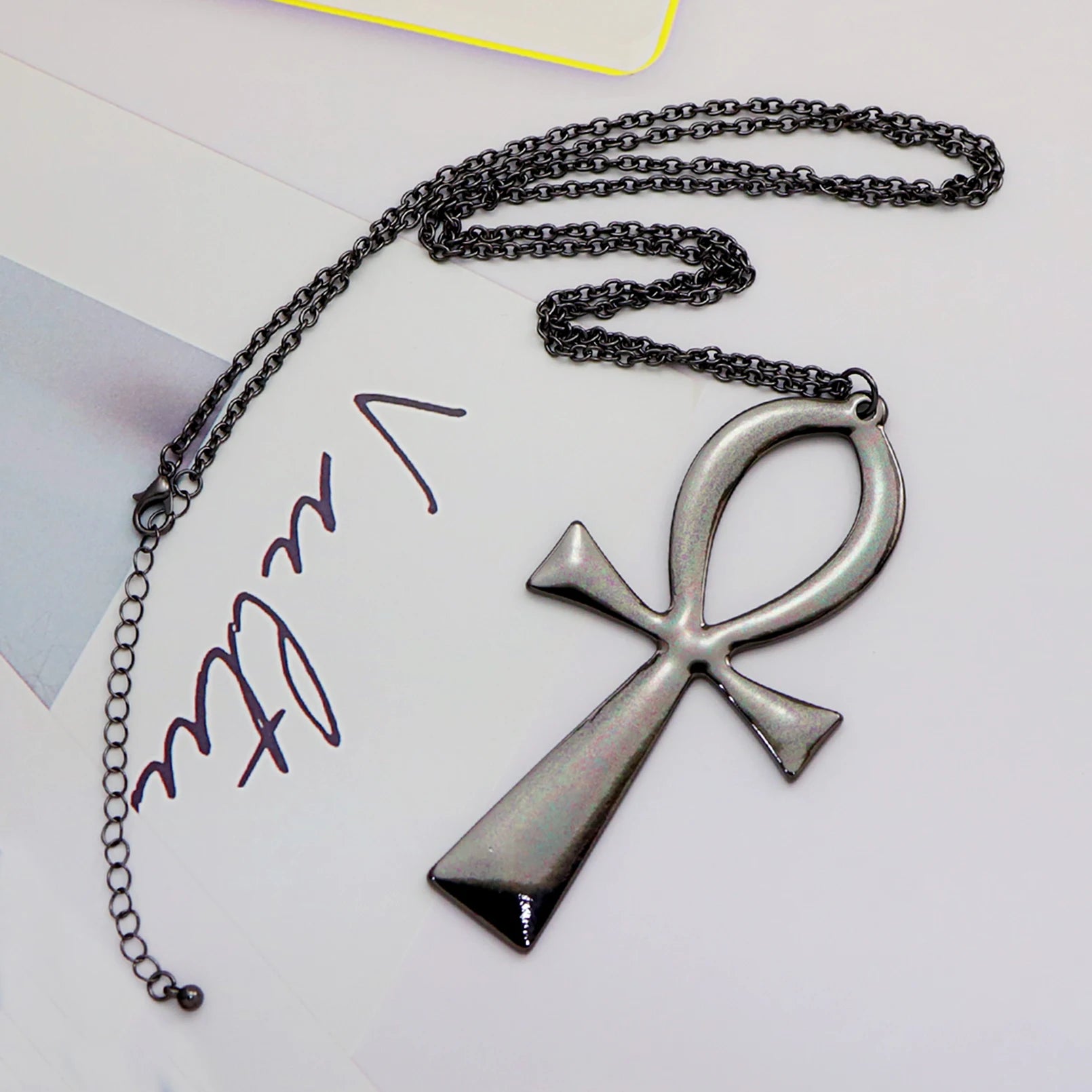 Egyptian Life Large Cross Pendant & Earrings Zinc Alloy Necklace 10x5cm
