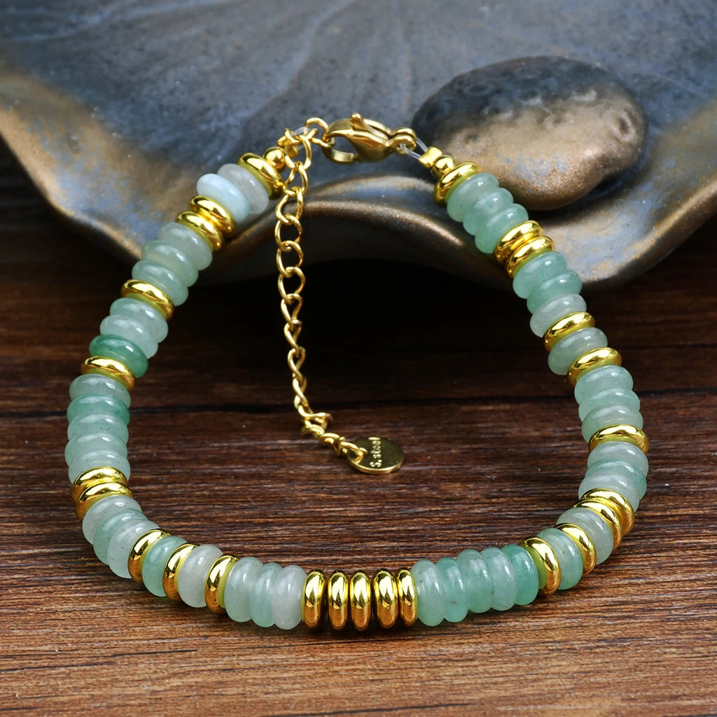 Natural Colorful Beaded Gemstones Boho Stainless Steel Bracelet