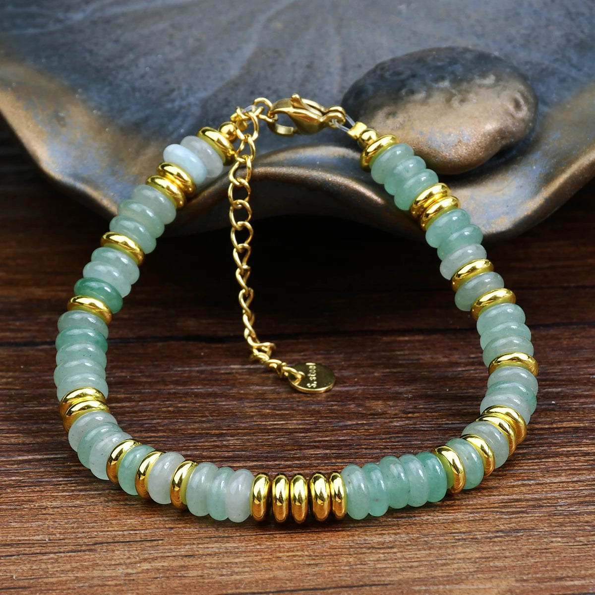Natural Colorful Beaded Gemstones Boho Stainless Steel Bracelet
