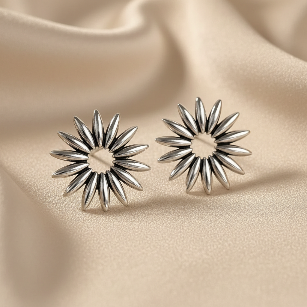 Unique 925 Sterling Silver Flower Stud Earrings