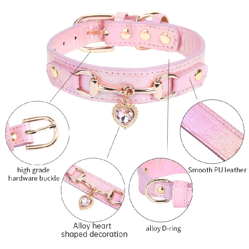 Adjustable PU Leather Pet Collar with Sparkling Rhinestones - Very Soft & Comfy