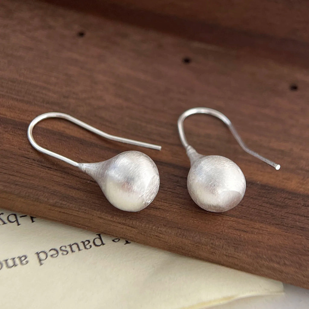 925 Matte Sterling Silver Drop Earrings