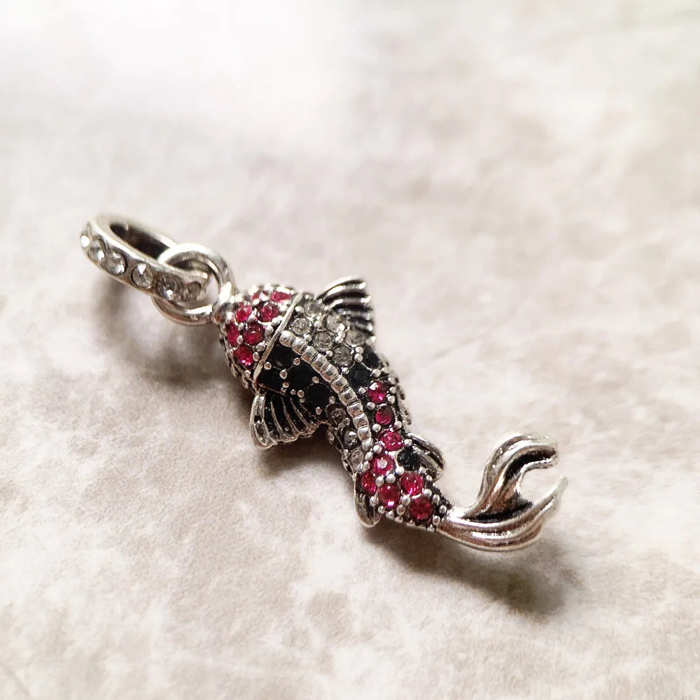 Red Koi Fish Pendant in Sterling Silver with Zircons
