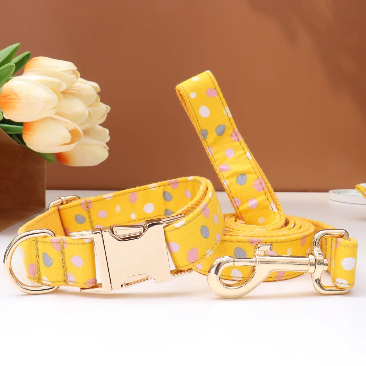 Elegant Fabric Customizable Dog Collar Set - Name Tag, Zinc Alloy Setting, Girly