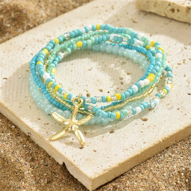 Bohemia Multilayer Rice Bead Starfish Summer Anklet Set - Choose Yours