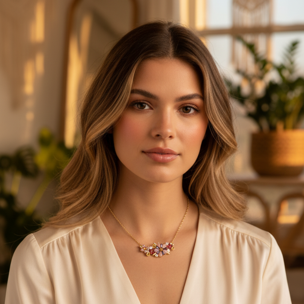 Flower Necklace in 925 Sterling Silver with Zircon Stones