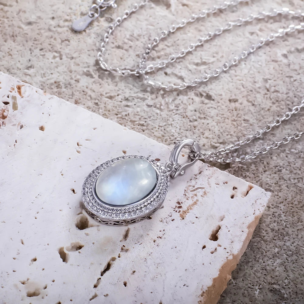 925 Sterling Silver Natural Moonstone Pendant & Earrings Set
