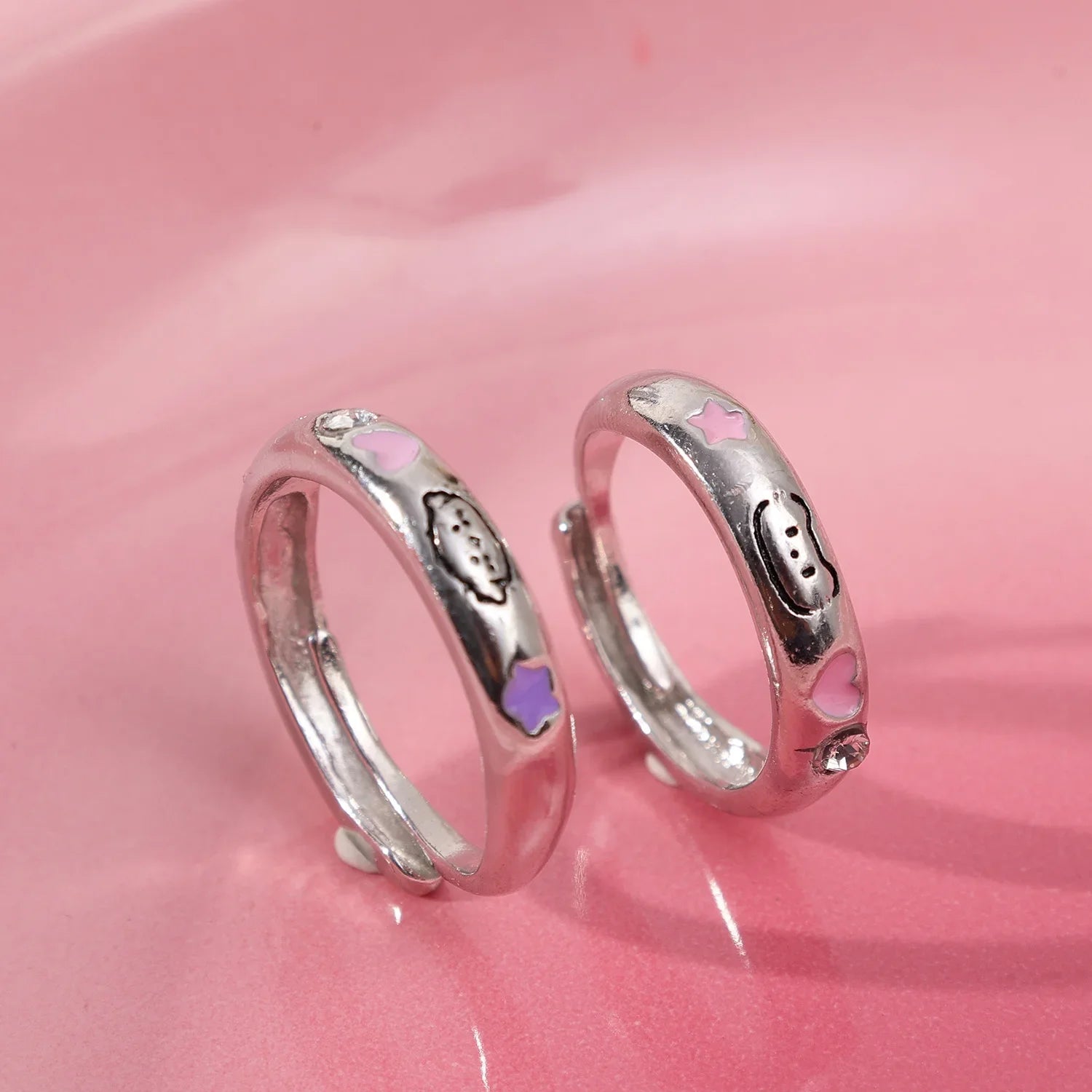 Cat & Dog Rings with Pink CZ Heart & Star - Buy a Set or Choose One, Made of Zink Alloy, Adjustable Size