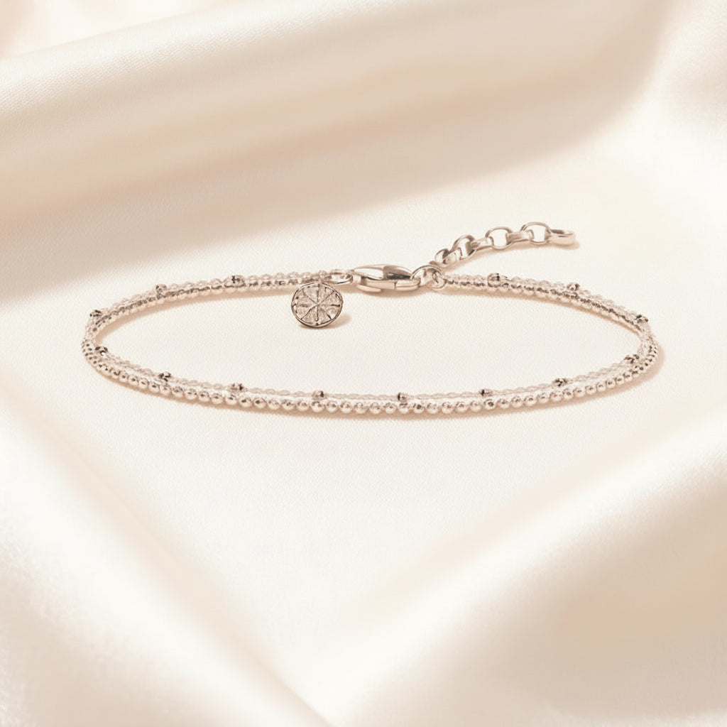 Karma Wheel Wire Chain Bracelet in 925 Sterling Silver