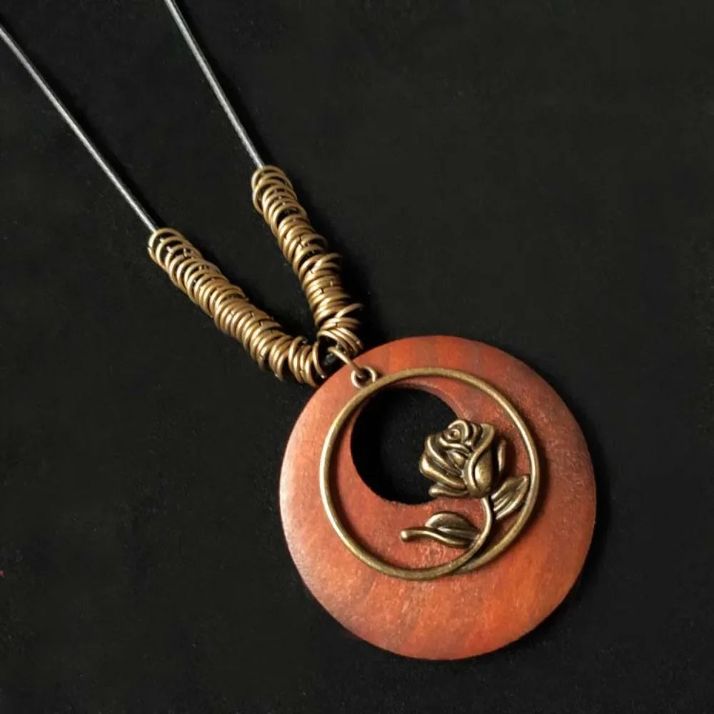 Retro Wooden Pendant Aluminum Alloy Chain Necklace Selection