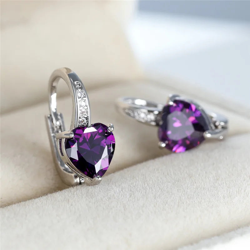 CZ Heart Stone Hoop Alloy Earrings