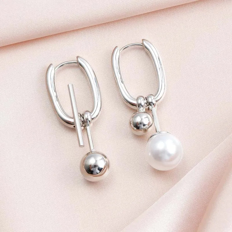 Choice of Asymmetric Zinc Alloy Earrings with Faux Pearls or CZ Stones