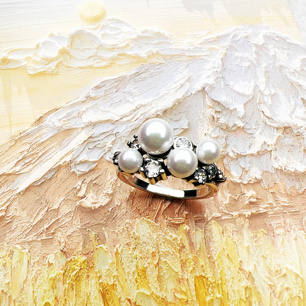 Freshwater Pearl Ring In 925 Sterling Silver with Zircon Stones
