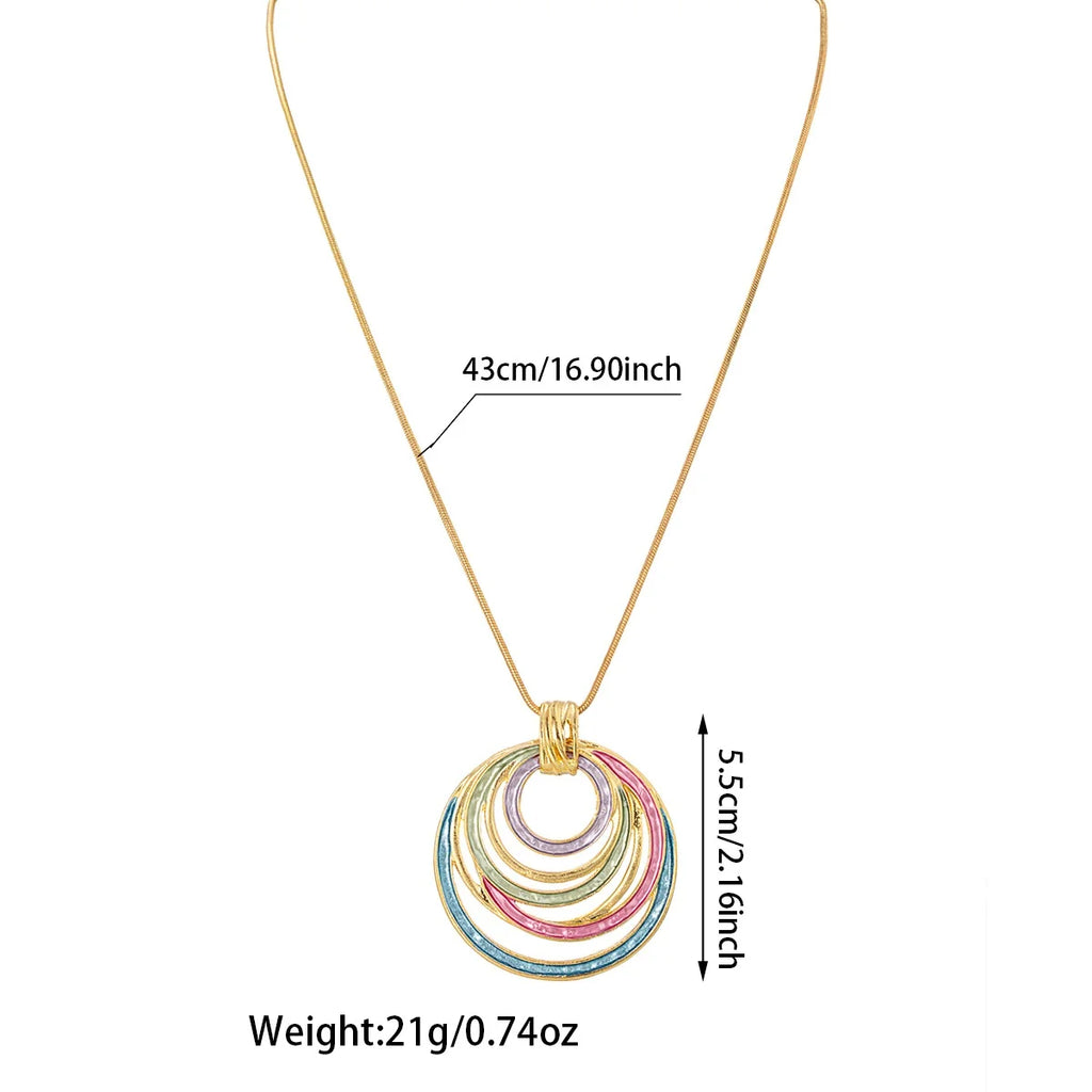 Bohemian Circular Multi-layer, Multi-color Zinc Alloy Pendant Necklace