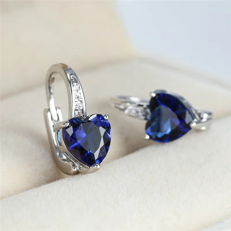 CZ Heart Stone Hoop Alloy Earrings
