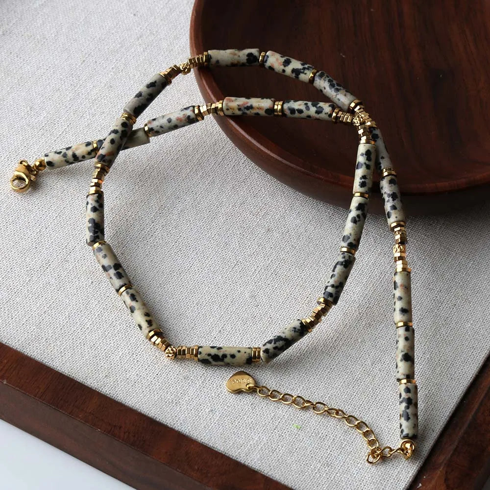 Natural African Turquoise Bead Titanium Steel Necklace