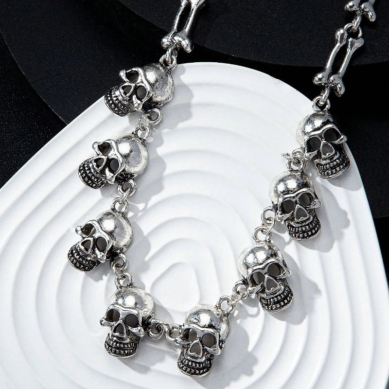 Gothic Style Multiple Skull Connected Choker Zink Alloy Necklace
