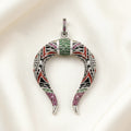Chinese Dragon Horseshoe Pendant in 925 Sterling Silver with Colorful Zircons
