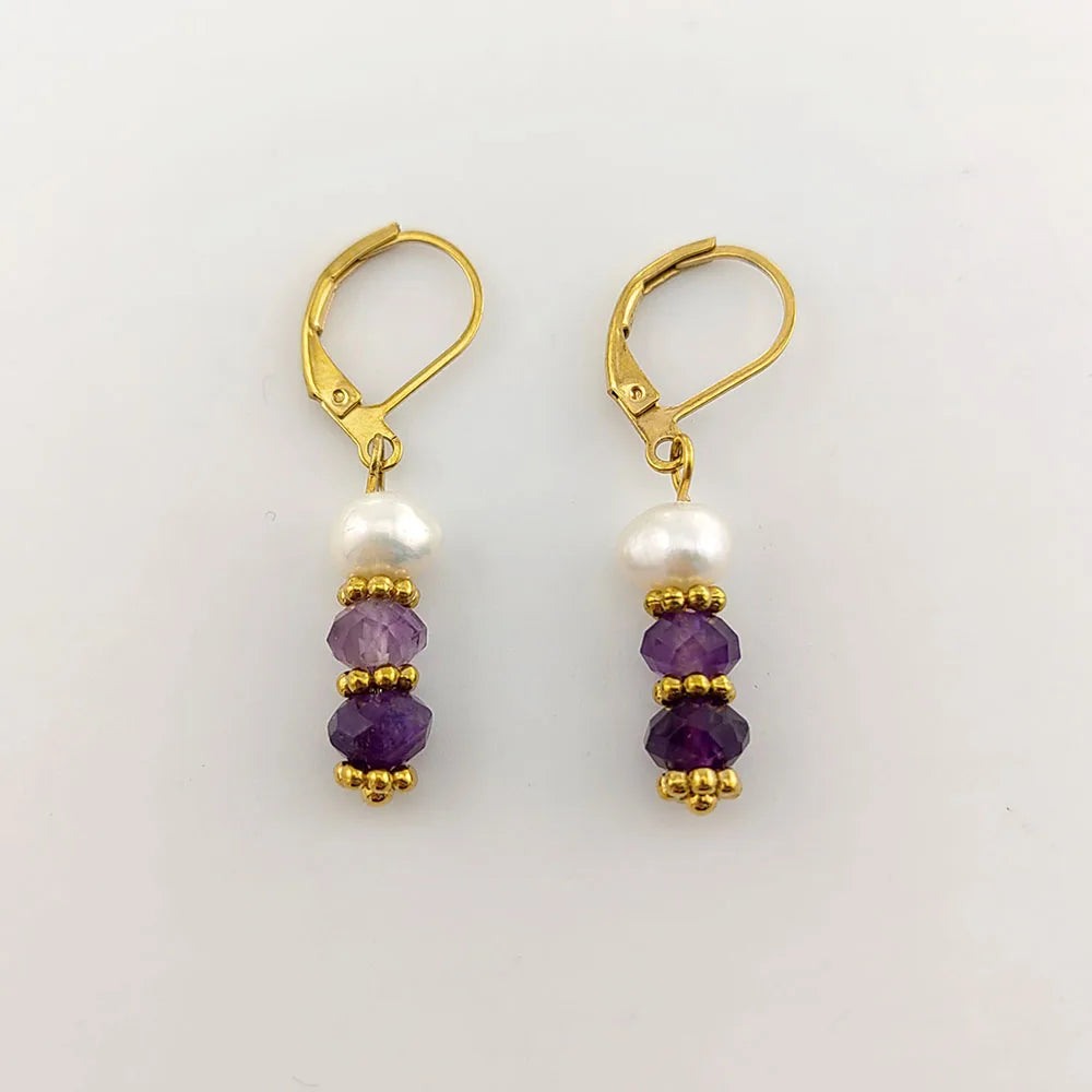 Fresh Water Pearl Crystal Drop Earrings 18K Gold Plated