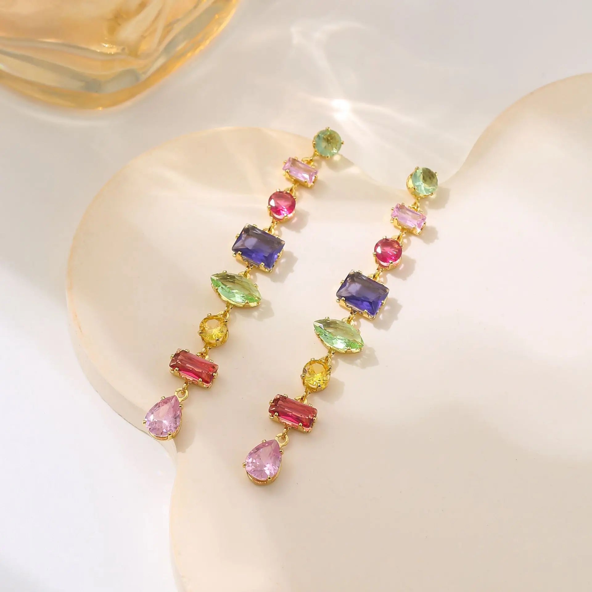 Colorful Zircon Crystal Necklace, Earrings & Bracelet in Zinc Alloy