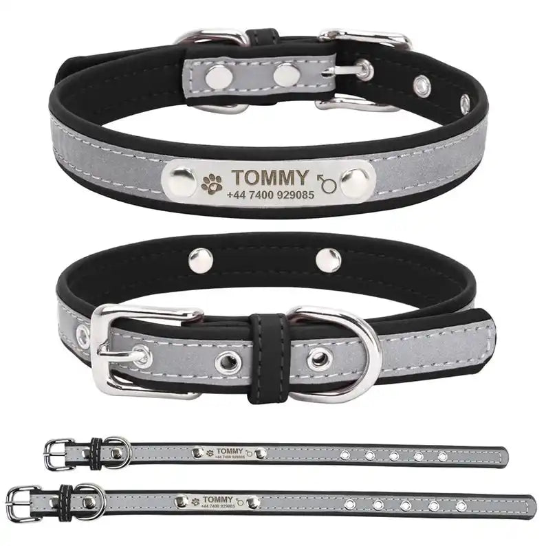 Faux Leather Adjustable Pet Collar - Customize, Engrave, Name Tag, ID Necklace