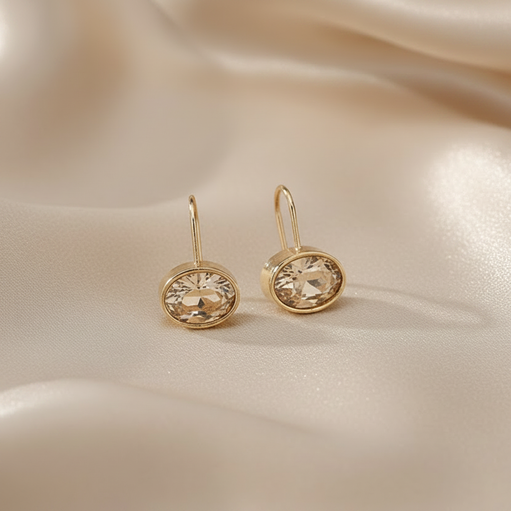Bold Oval Champagne Stone Dangle Alloy Earrings
