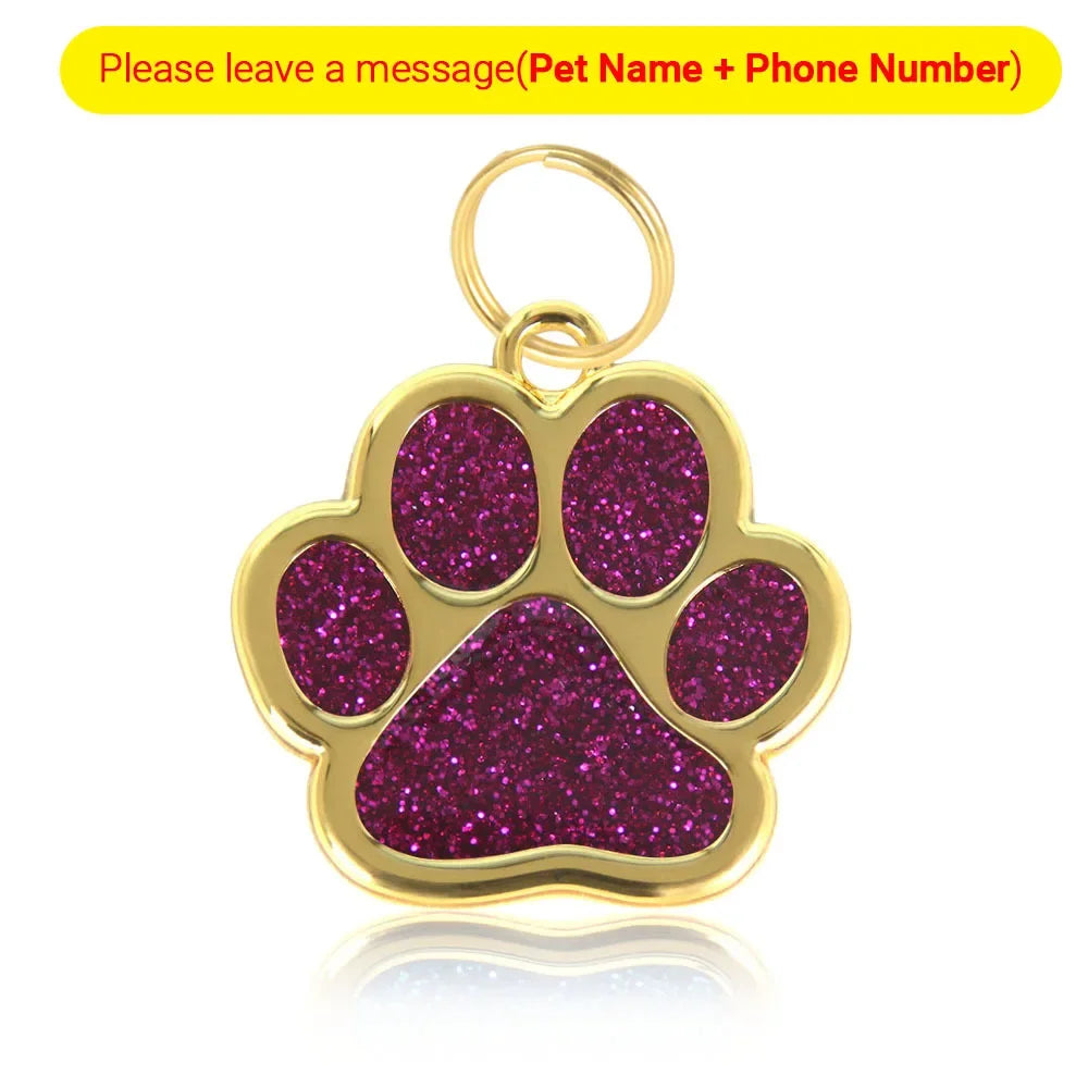 Gold Tone Stainless Steel Dog Cat Paw Print ID Name Tag